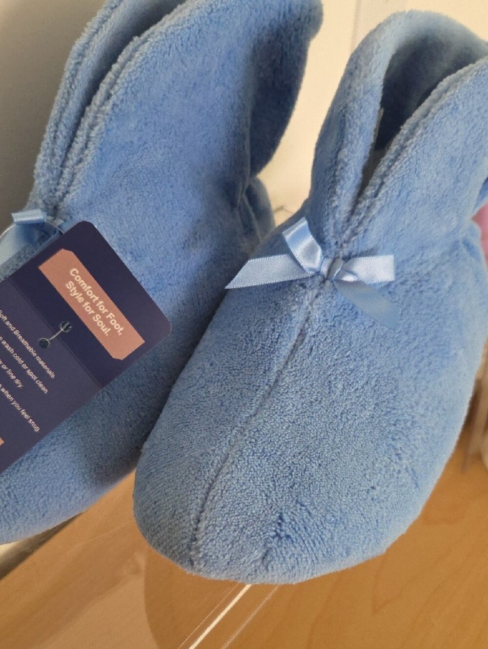 Soft Plush Women's Blue Slipper Boots with Bow...NWT size Lg. - Picture 7 of 7